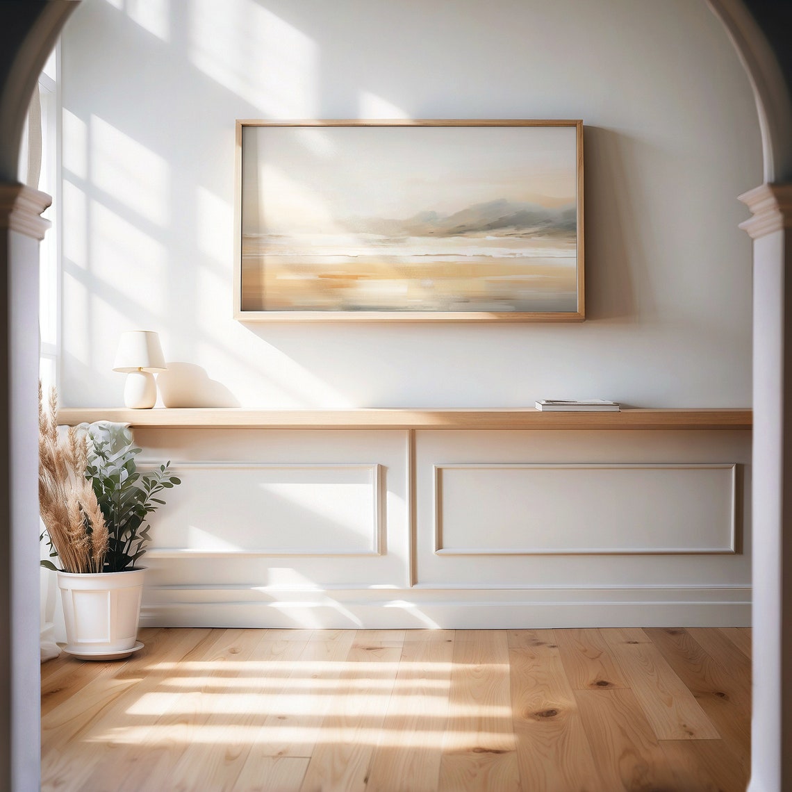 Cream Beige Abstract Seaside Horizon Calm Minimalist Art Poster - Image 2