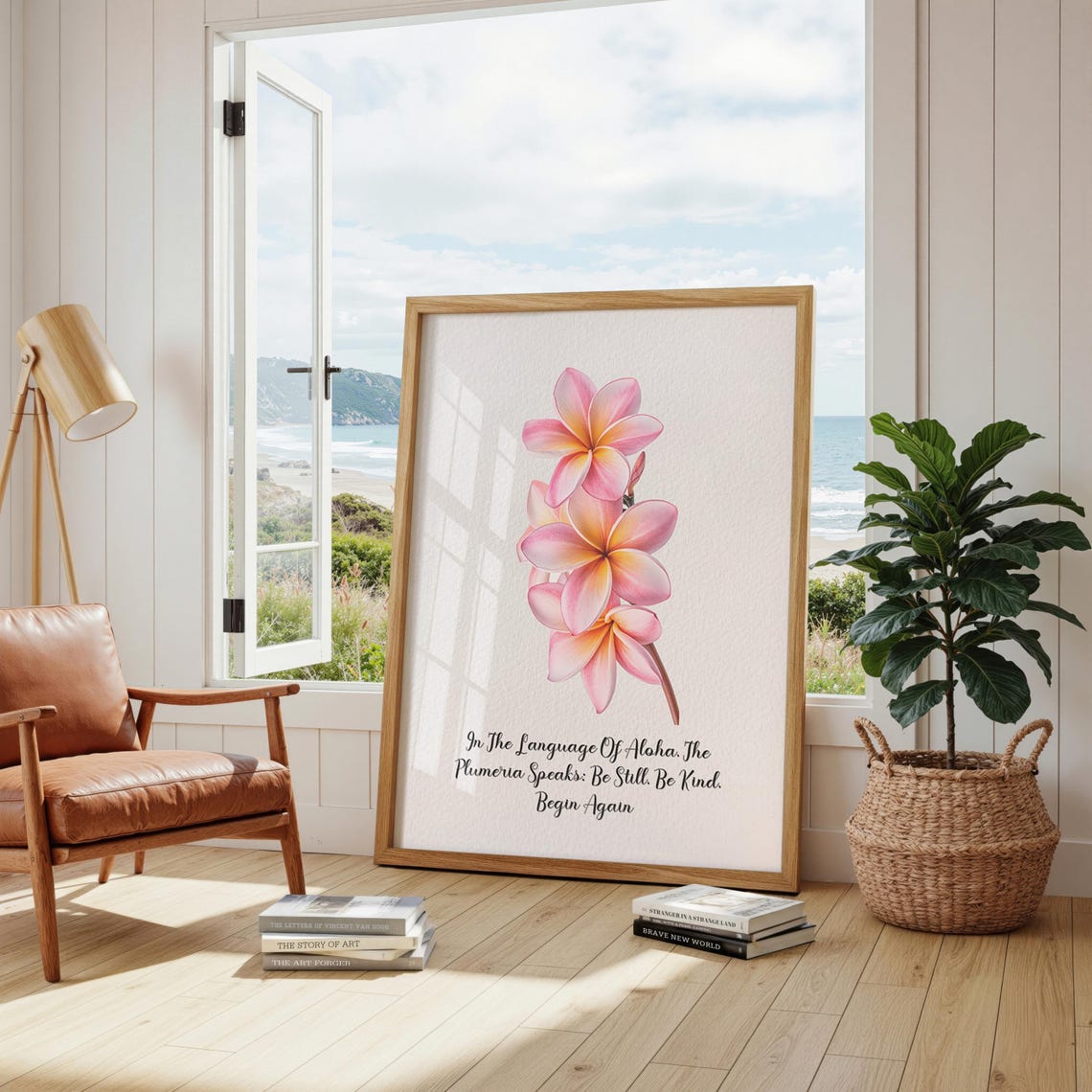 Pink Plumeria Aloha Quote Be Still Be Kind Botanical Art Poster