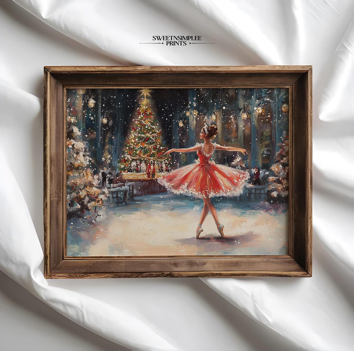 Nutcracker Ballet Dancer Red Tutu Christmas Scene Holiday Poster - Image 2