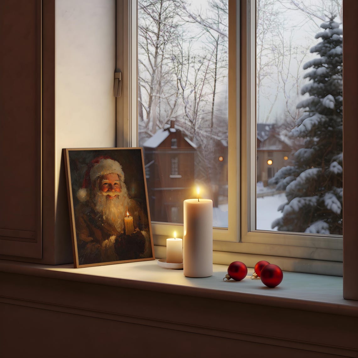 Candlelit Santa Poster Smiling Santa with Candle Moody Christmas Art - Image 3