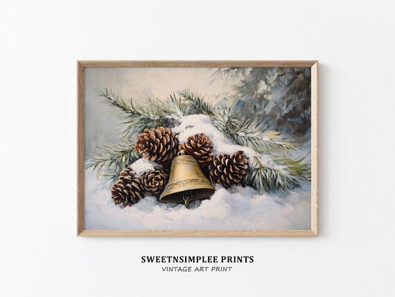 Vintage Pinecone and Brass Bell Winter Still Life Christmas Poster