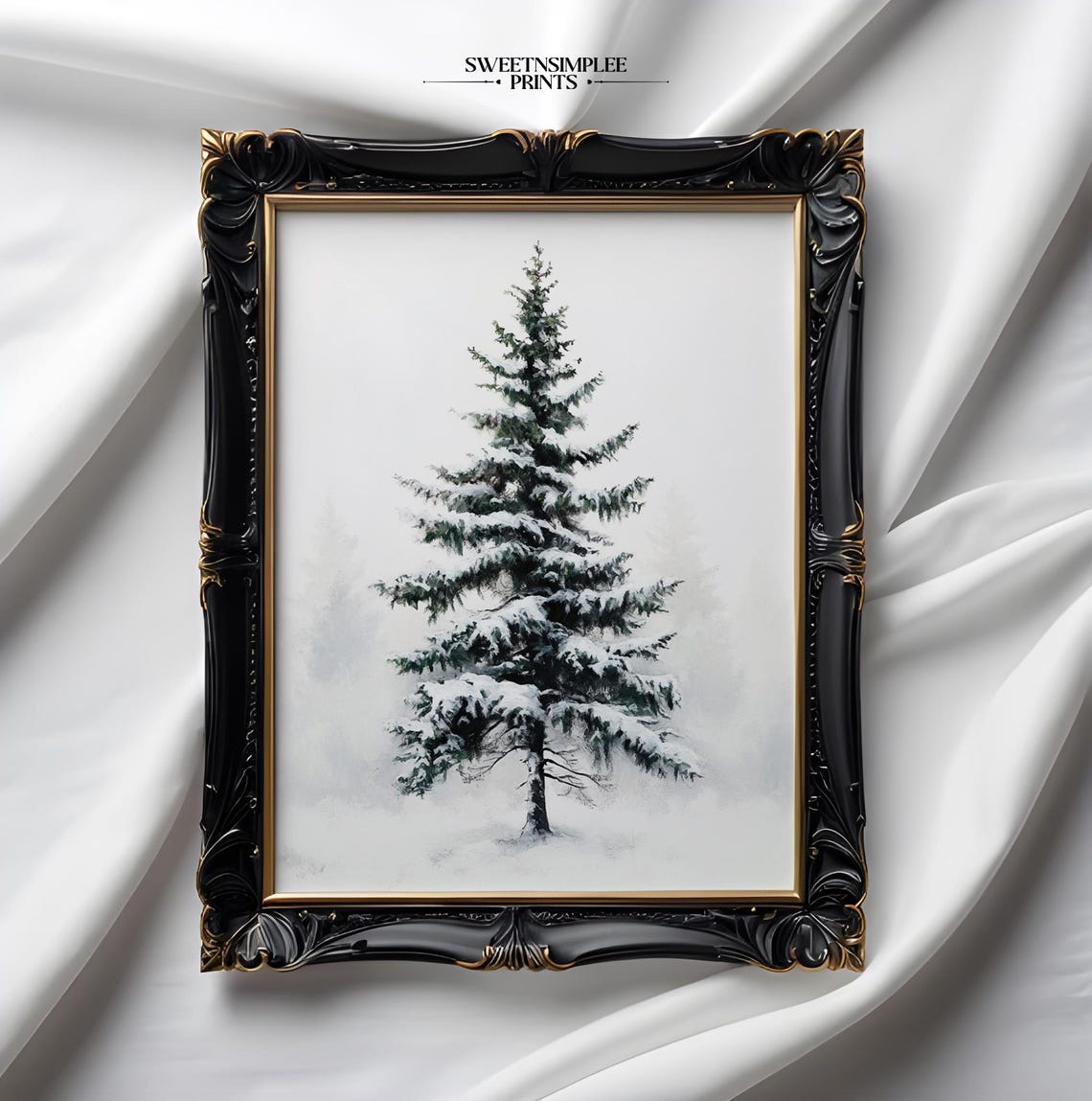 Single Snowy Evergreen Tree Poster Minimalist Winter Nature Decor - Image 2
