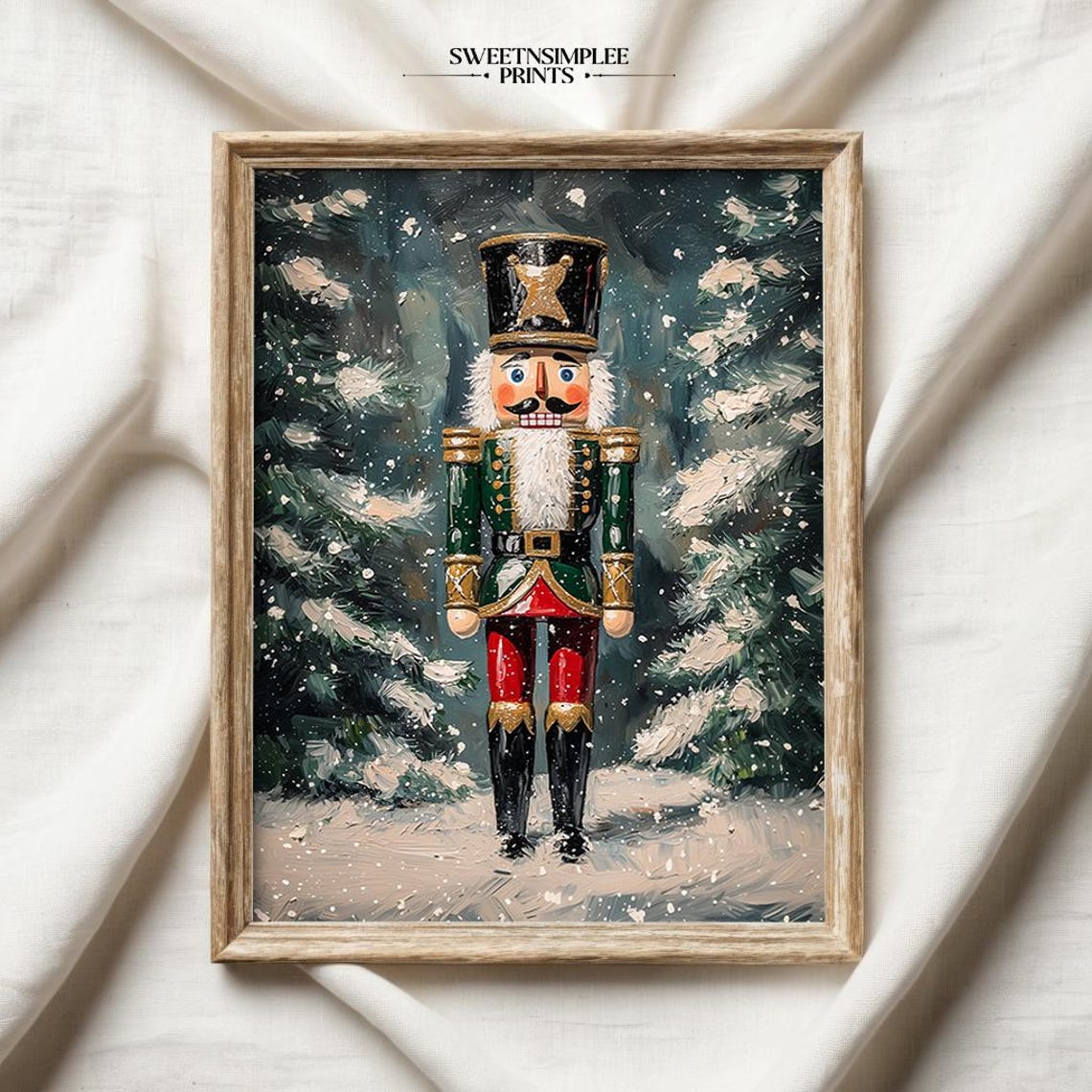 Vintage Nutcracker Poster Christmas Soldier Snowy Forest Holiday Art