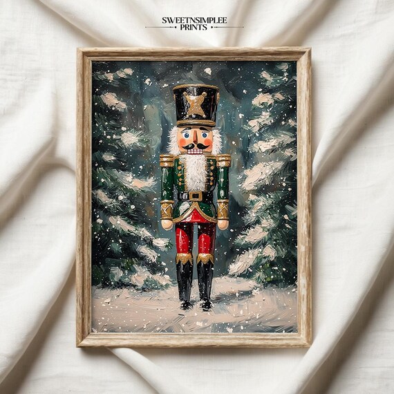 Vintage Nutcracker Poster Christmas Soldier Snowy Forest Holiday Art