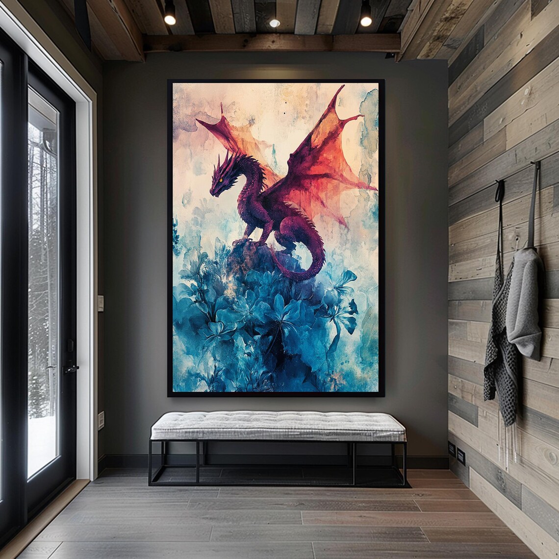 Dragon Wall Art Dragon Print Print Wall Art Decor Home Decor Fantasy Dragon Art Large Decor Framed Artwork - Image 3