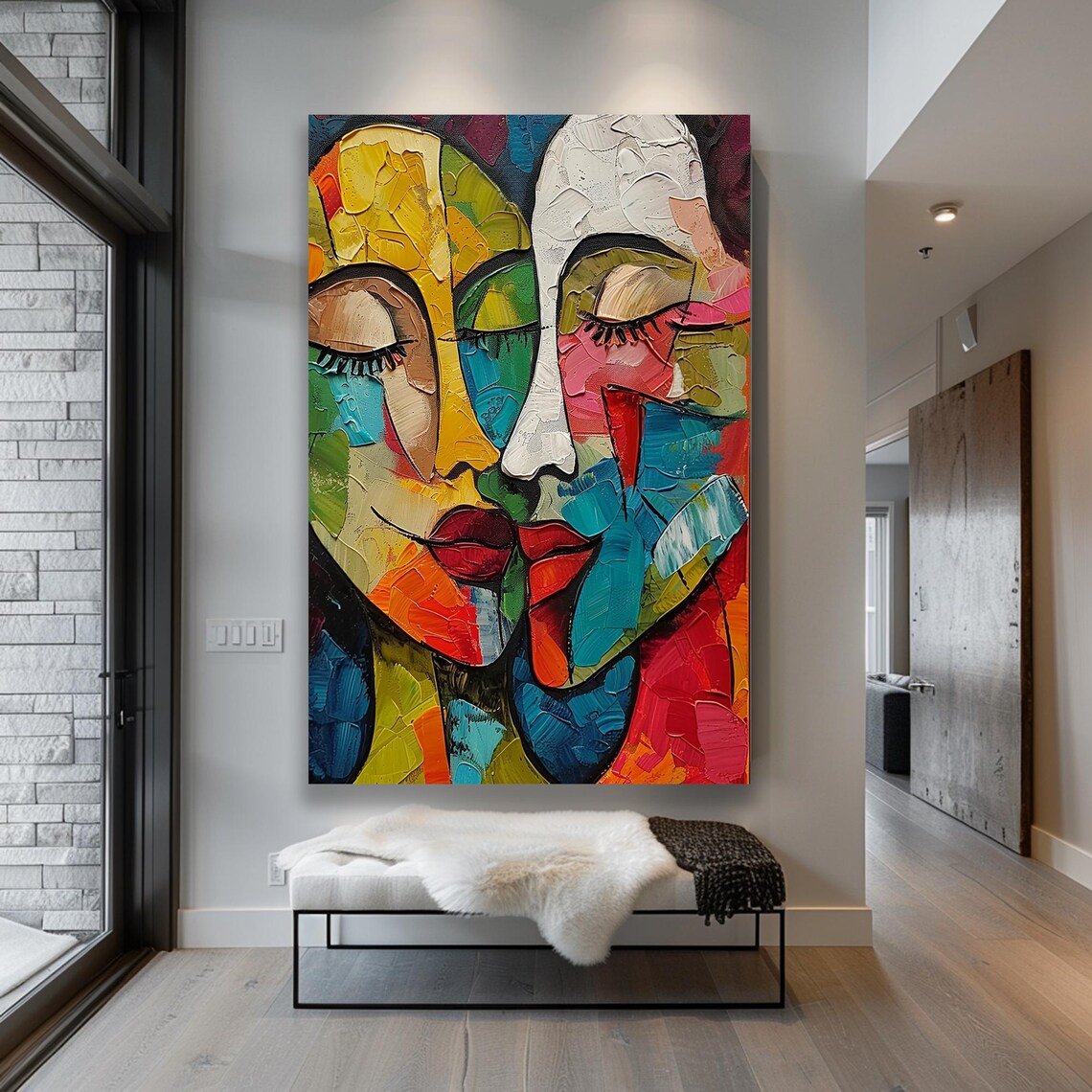 Picasso-Style Kissing Art Print, Modern Decor - Image 2