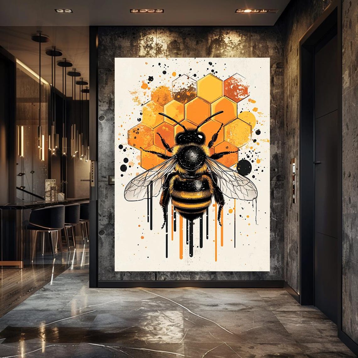 Wall Decor Framed Art Home Decor Bee Artwork Bold Bee And Honeycomb Wall Decor Vibrant Wildlife Art With Abstract Art - Image 6