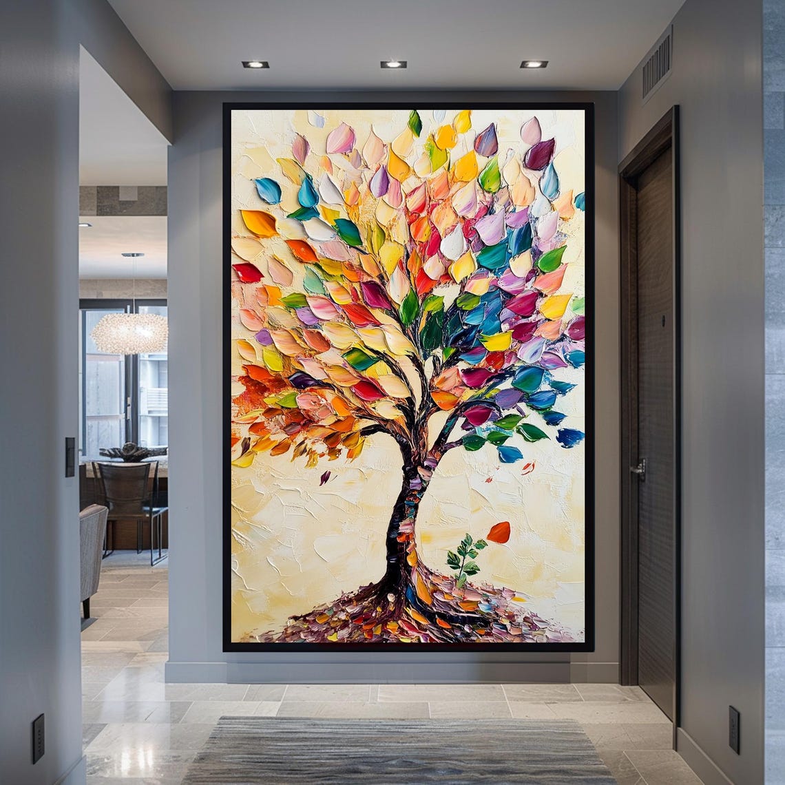 Colorful Abstract Tree Print Vibrant Textured Nature Art Framed Modern Impasto Tree Painting Bold Nature Inspired Wall Decor - Image 3
