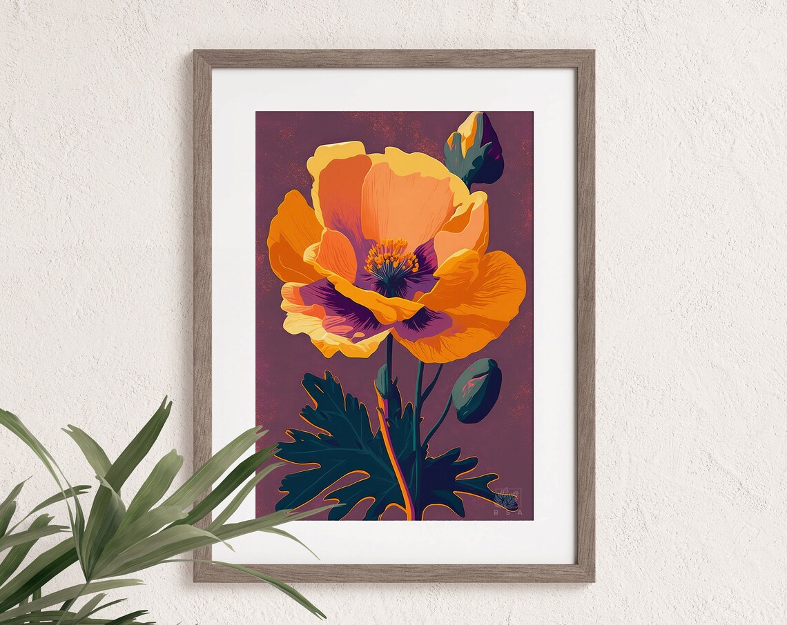 California Poppy Watercolor Art Print, Botanical