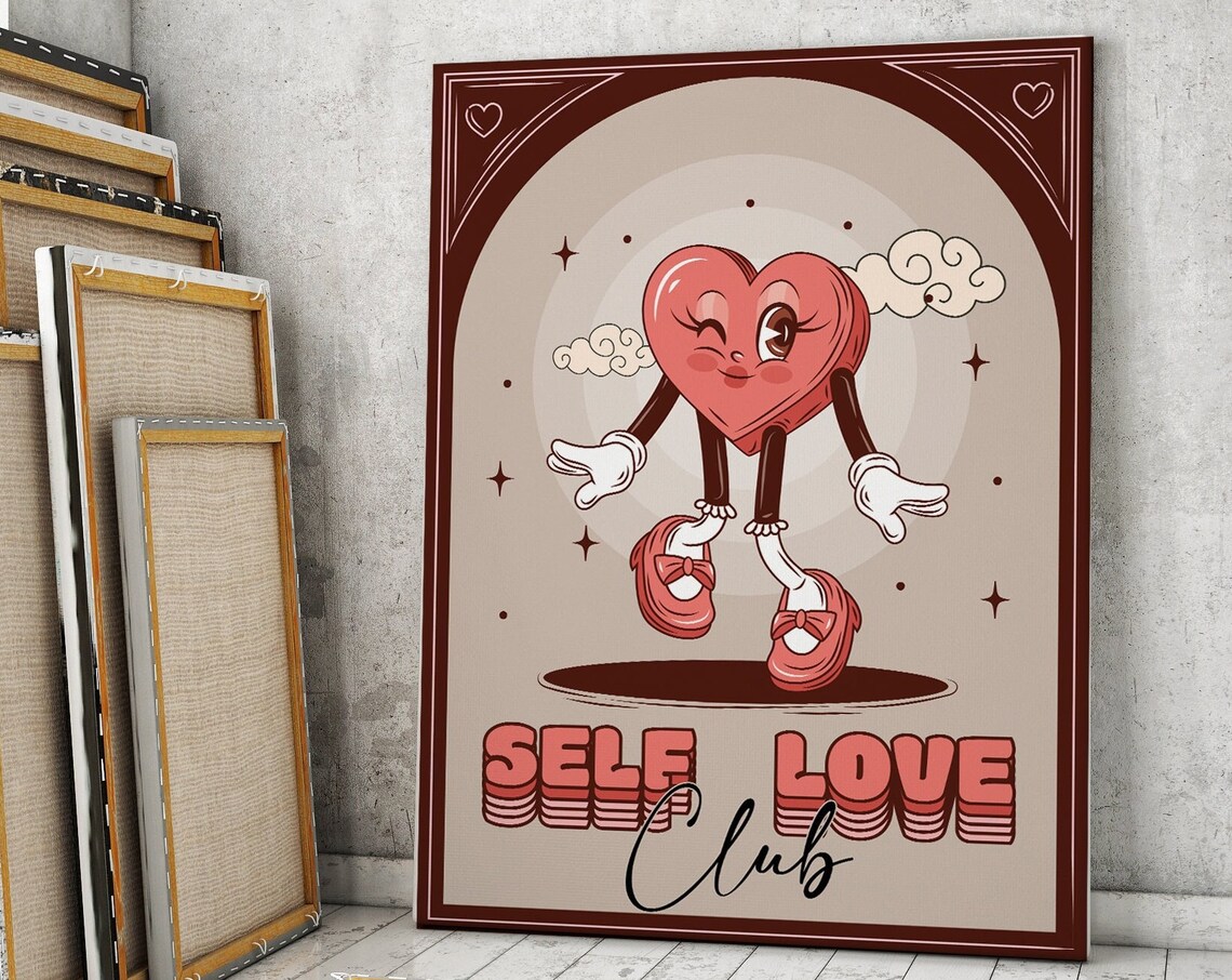 Self Love Club Vintage Retro Heart Dancer Character Quote Poster