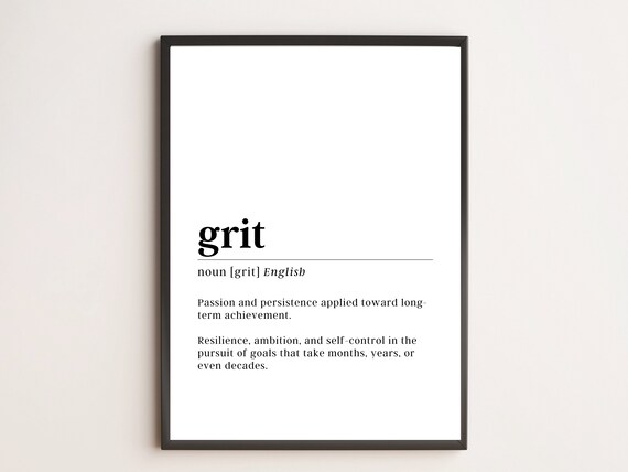 Grit Definition Dictionary Style Resilience Motivation Quote Poster