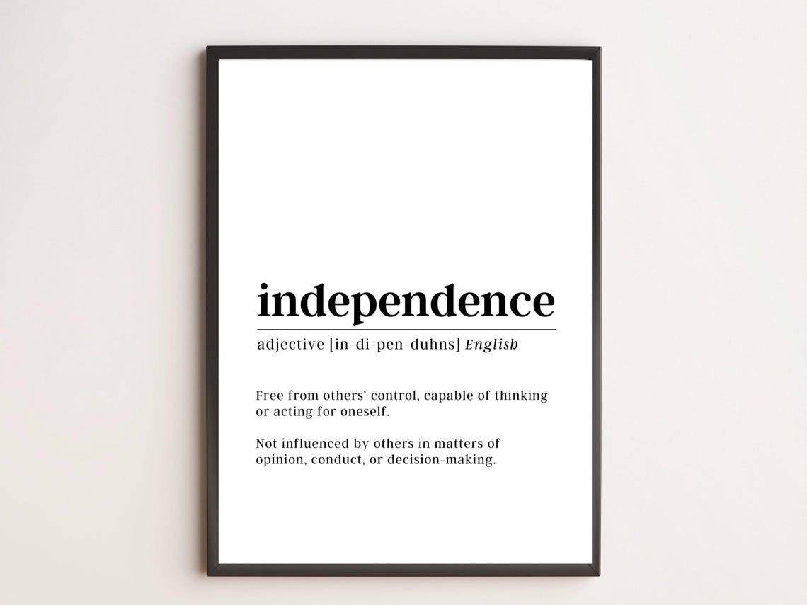 Independence Word Definition Dictionary Typography Minimalist Wall Art