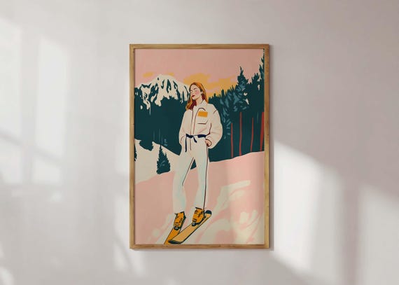 Ski Girl Wall Art Aprsski Print Winter Fashion Poster Retro Snowy Mountain Decor Coquette Lodge