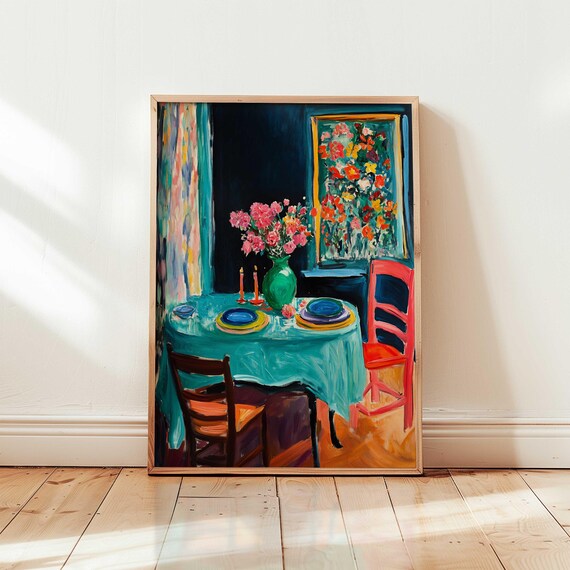Bold Red Wall Art Maximalist Kitchen Print Eclectic Food Wine Poster Vibrant Dining Room Decor Retro Still Life Painting Colorful Bar