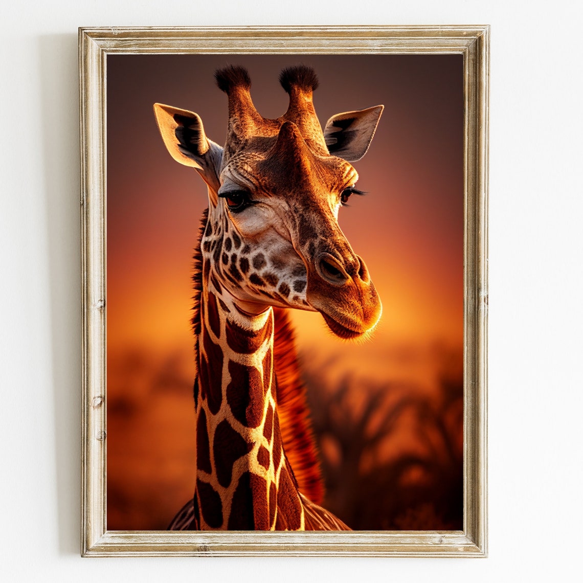 Giraffe Sunset Portrait Golden African Safari Animal Decor Poster