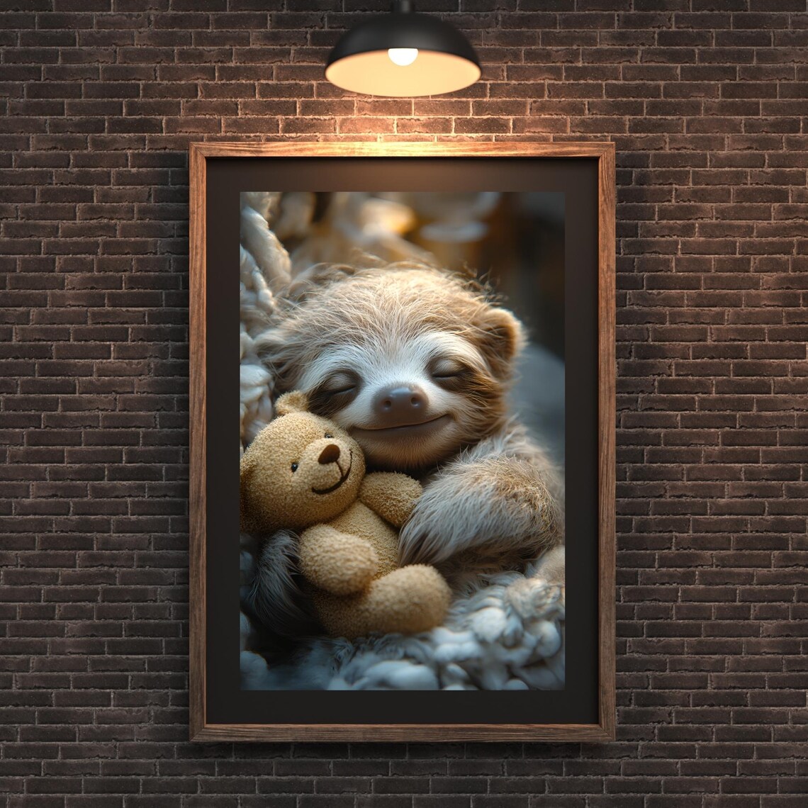 Sleepy Baby Sloth Hugging Teddy Bear Cute Nursery Animal Poster - Image 2
