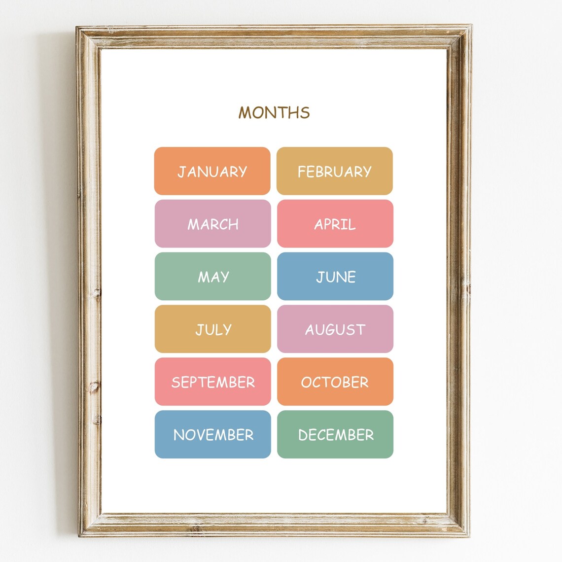 Months of the Year Learning Educational Kids Classroom Poster