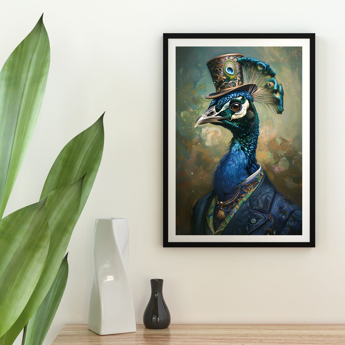 Peacock Gentleman In Top Hat And Suit Vintage Portrait Poster - Image 2