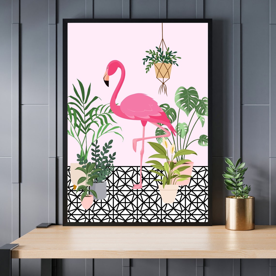 Pink Flamingo Tropical Plants Botanical Boho Jungle Style Poster - Image 3