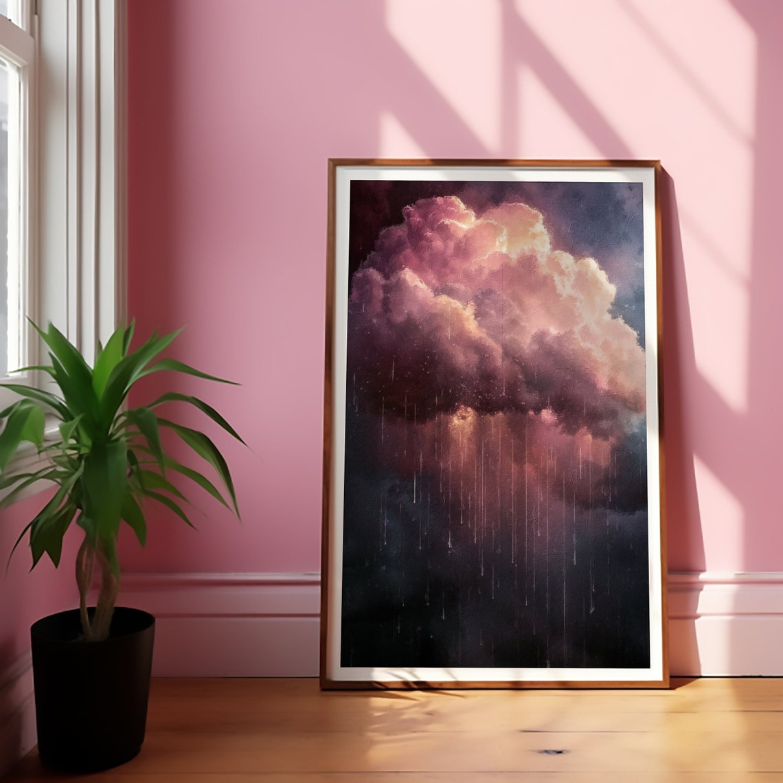 Pink Rain Cloud Over a Dark Sky Moody Cottagecore Art Poster