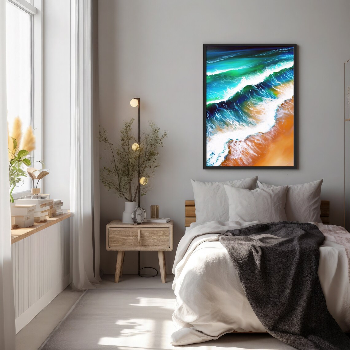 Aerial Ocean Wave Teal Water White Foam Beach Art Painting Poster - Image 3