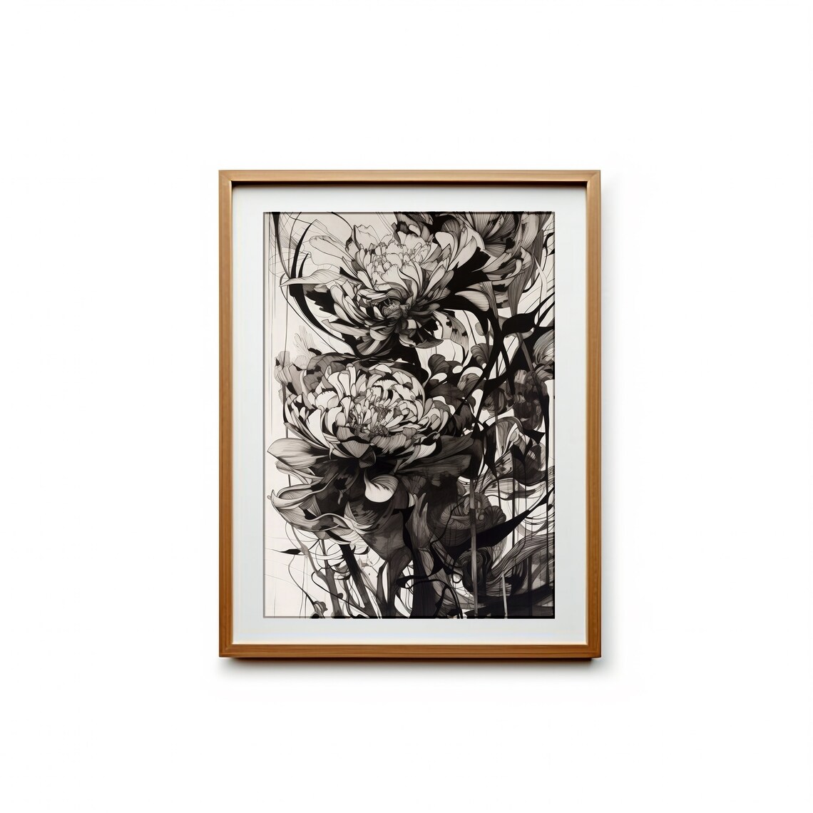 Neutral Monochrome Floral Ink Drawing Peony Botanical Wall Art - Image 2