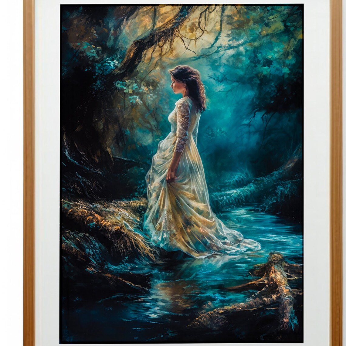 Enchanted Mystical Woman Forest Stream Dark Moody Fantasy Poster - Image 3
