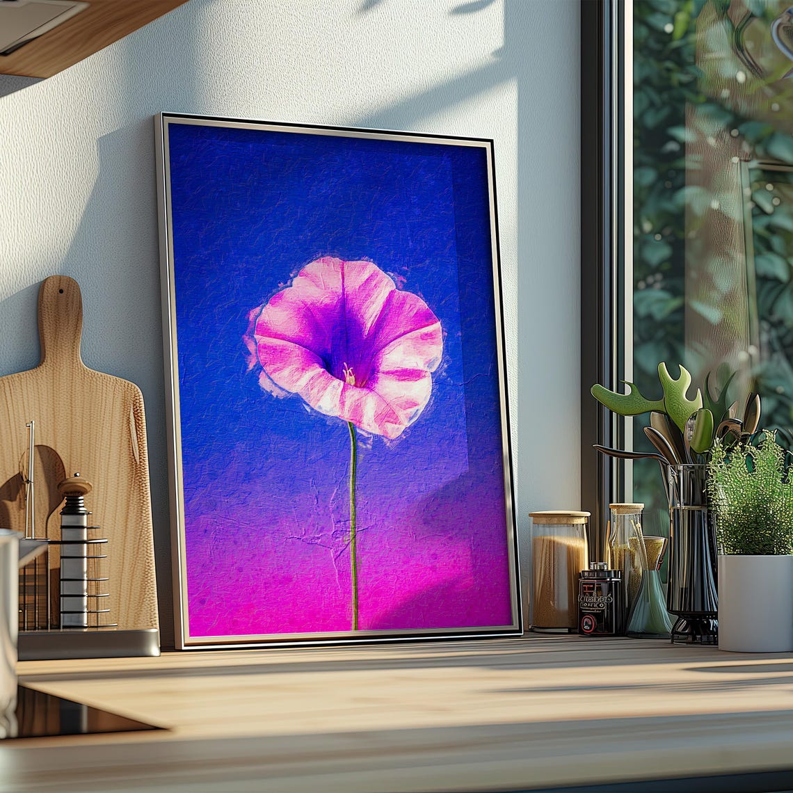 Pink Morning Glory Flower Blue Violet Gradient Botanical Art Print - Image 2