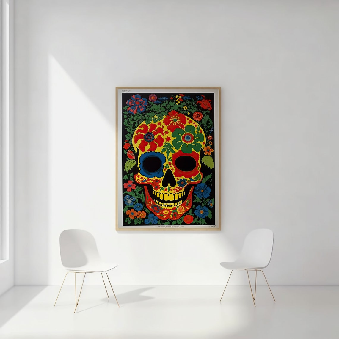 Colorful Sugar Skull Folk Art Floral Calavera Day of the Dead Wall Art - Image 2