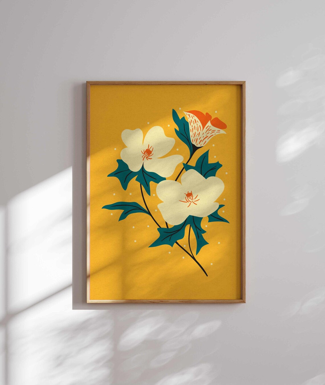 70s Groovy Floral Botanical Poster, Mid-Century Style