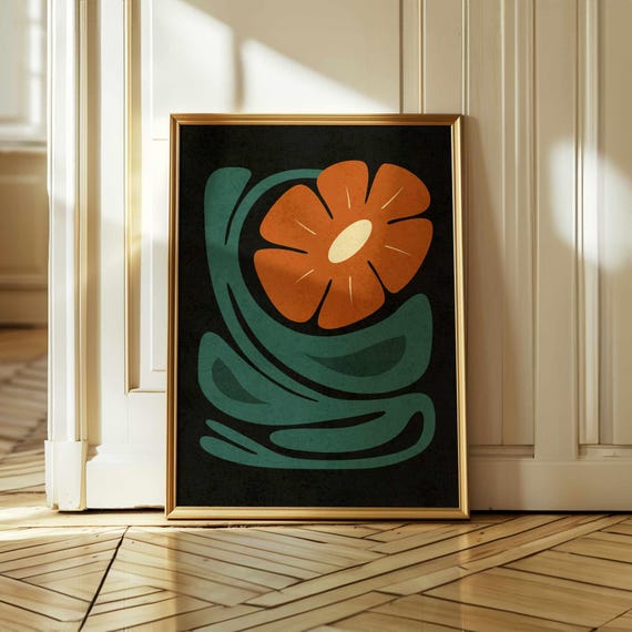 Abstract Retro Floral Art Print, Mid-Century Boho