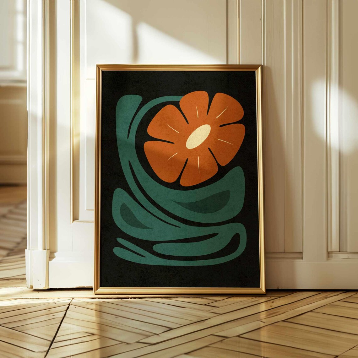 Abstract Retro Floral Art Print, Mid-Century Boho