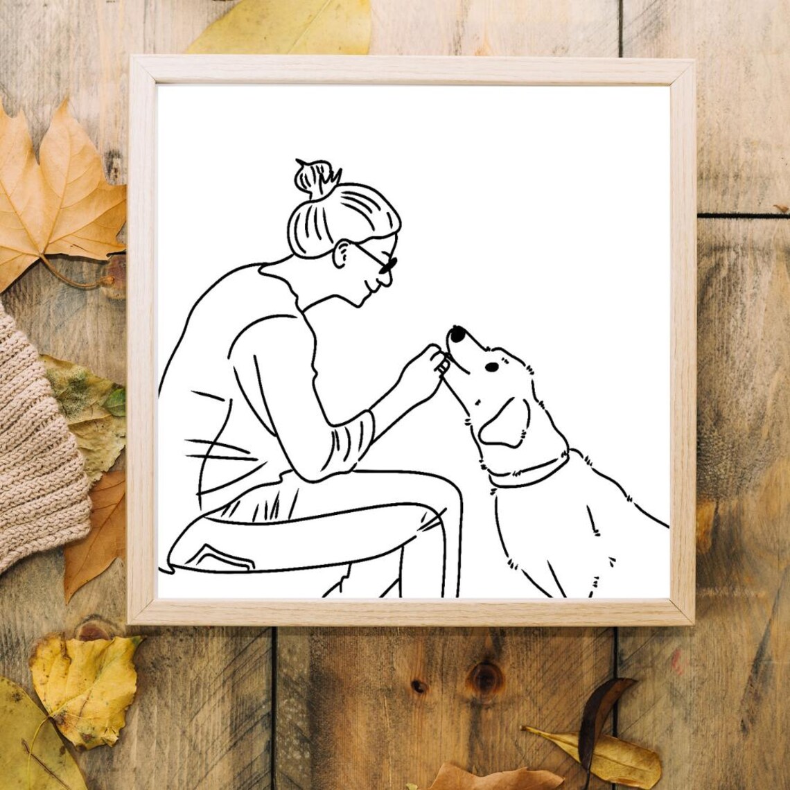 Cat Mom Line Art Woman Kissing Cat Minimalist Black White Wall Art - Image 3