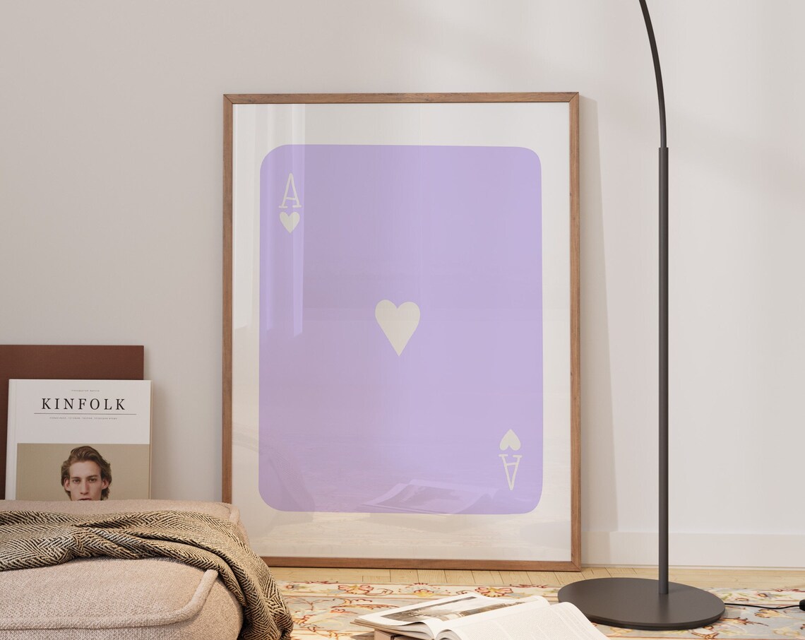 Ace of Hearts Oversized Playing Card White on Lavender Purple Poster - Image 3