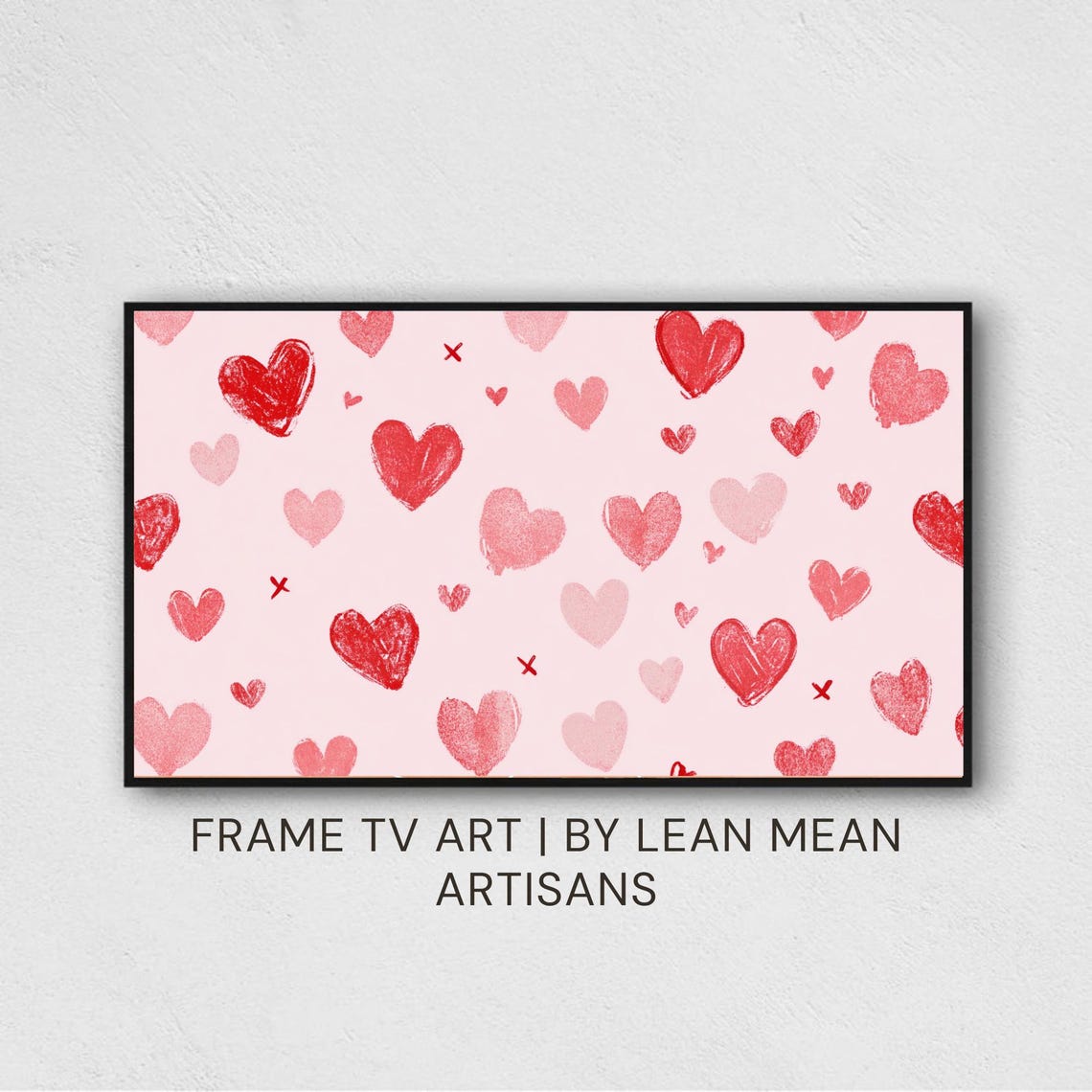 Hand Drawn Red Hearts Abstract Valentine Frame TV Wall Art Print