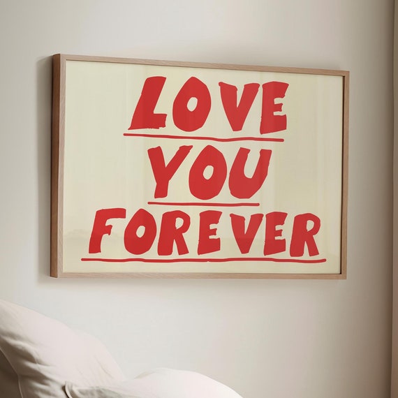Love You Forever Wall Art Print Romantic Bedroom Decor Bold Red Typography Poster Modern Minimalist Gift For Couples