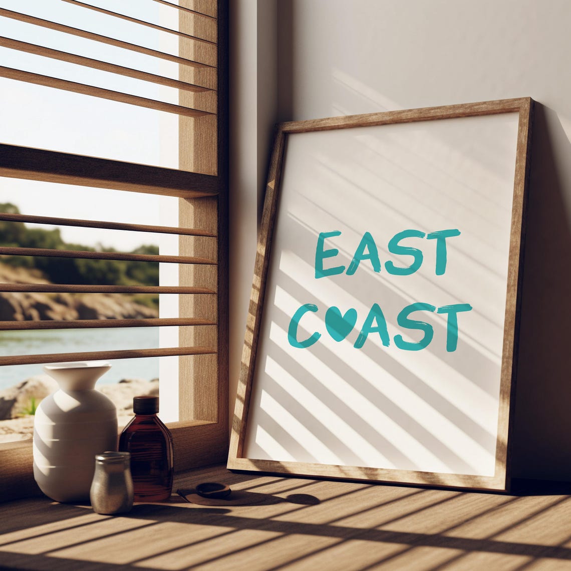East Coast Teal Brush Lettering Heart Coastal Typography Wall Poster - Image 2