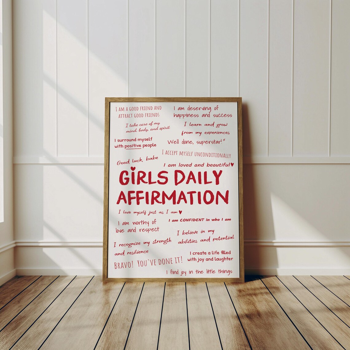 Girls Daily Affirmation Red Self Love Quotes Collage Wall Poster - Image 2