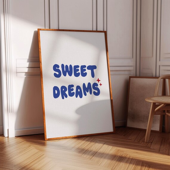 Sweet Dreams Print Bedroom Decor Above Bed Cute Apartment Wall Decor Trendy Aesthetic Room Decor Light Blue Wall Art Kids Nursery Crib Decor
