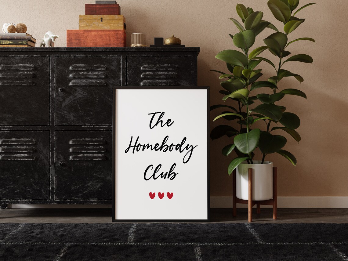 The Homebody Club Script Quote Red Hearts Cozy Apartment Poster - Image 3