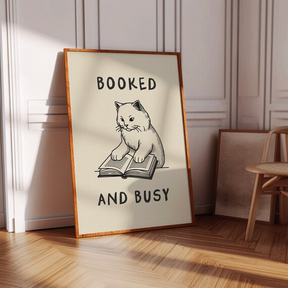 Booked And Busy Wall Art Book Lovers Wall Art Cute Apartment Gifts For Bookworms Reading Poster Encouraging Quote Prints Vintage Decor