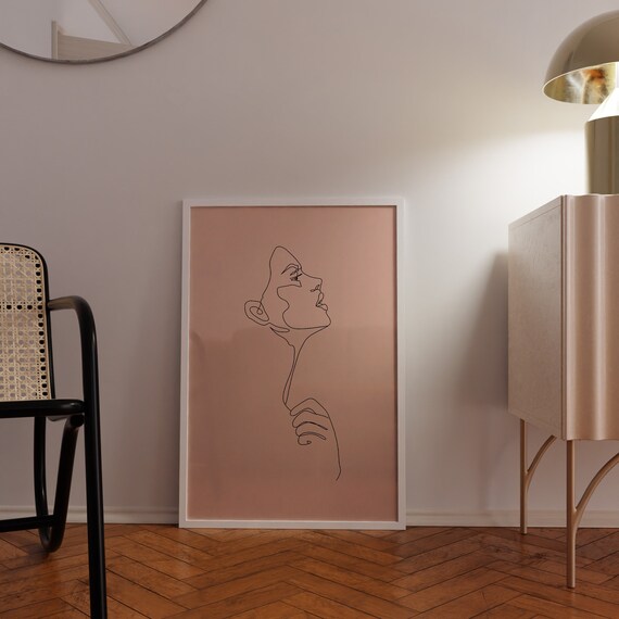Woman Face Profile Line Art Blush Minimalist Abstract Poster