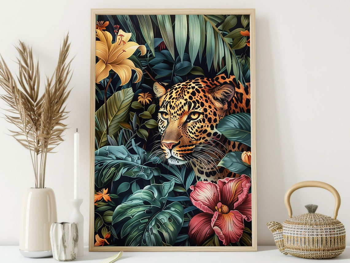 Leopard Emerging From Lush Tropical Jungle Foliage Big Cat Poster - Image 3
