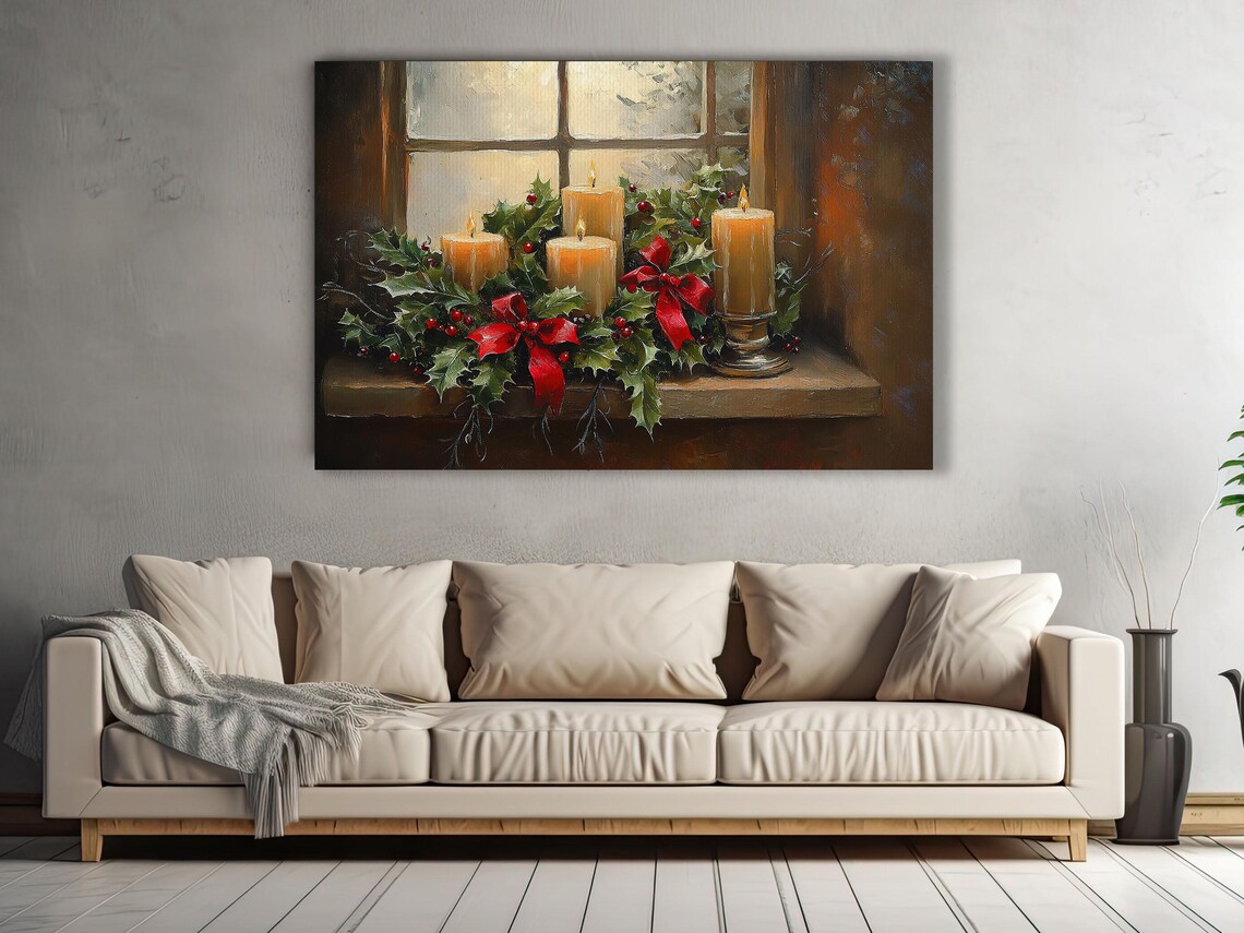 Cozy Christmas Candles, Rustic Winter Art Print - Image 3