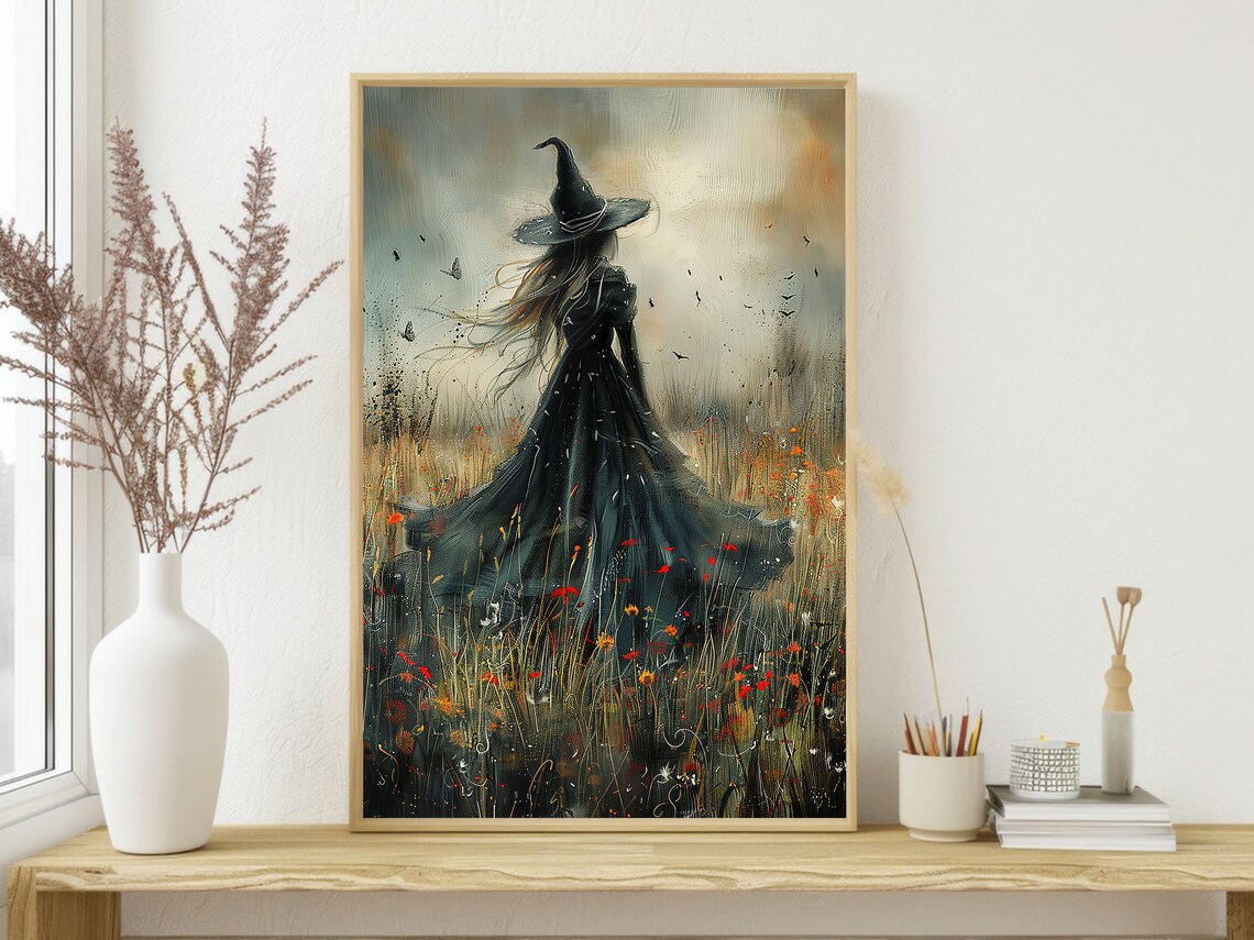 Cottage Witch in Flower Field, Halloween Poster Print - Image 4