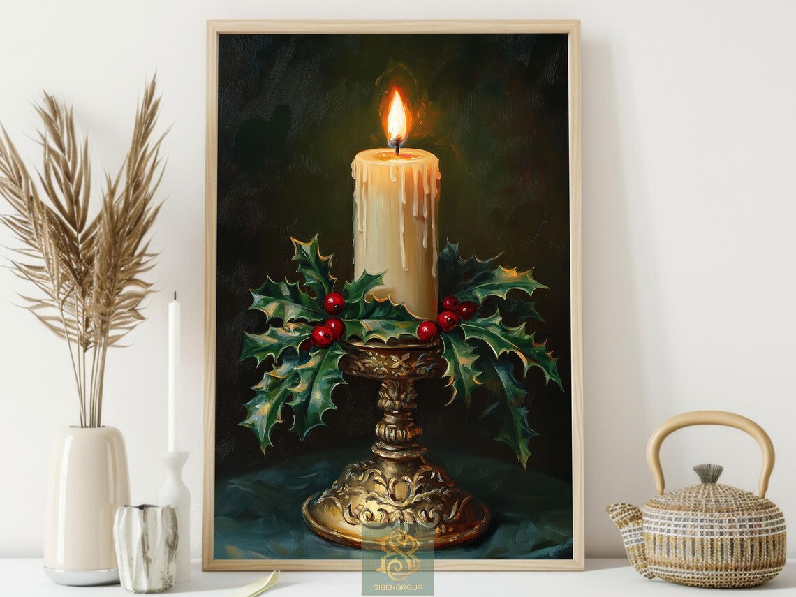Cozy Christmas Candles, Rustic Vintage Poster - Image 4