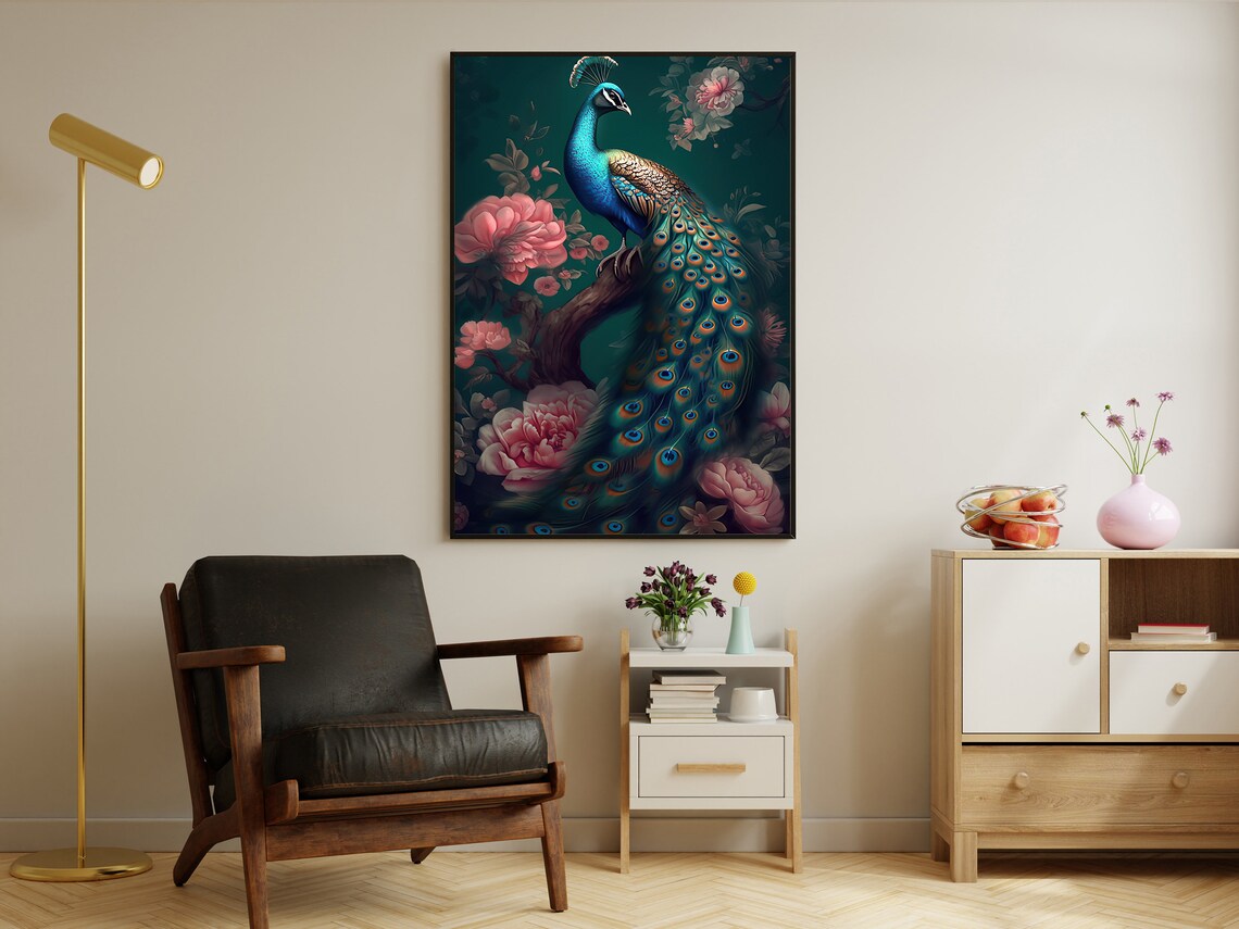 Floral Peacock Painting, Gothic Animal Art Print - Image 4
