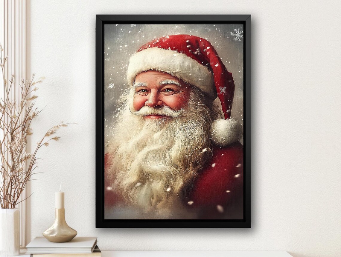 Vintage Santa Portrait Painting, Christmas Art Print
