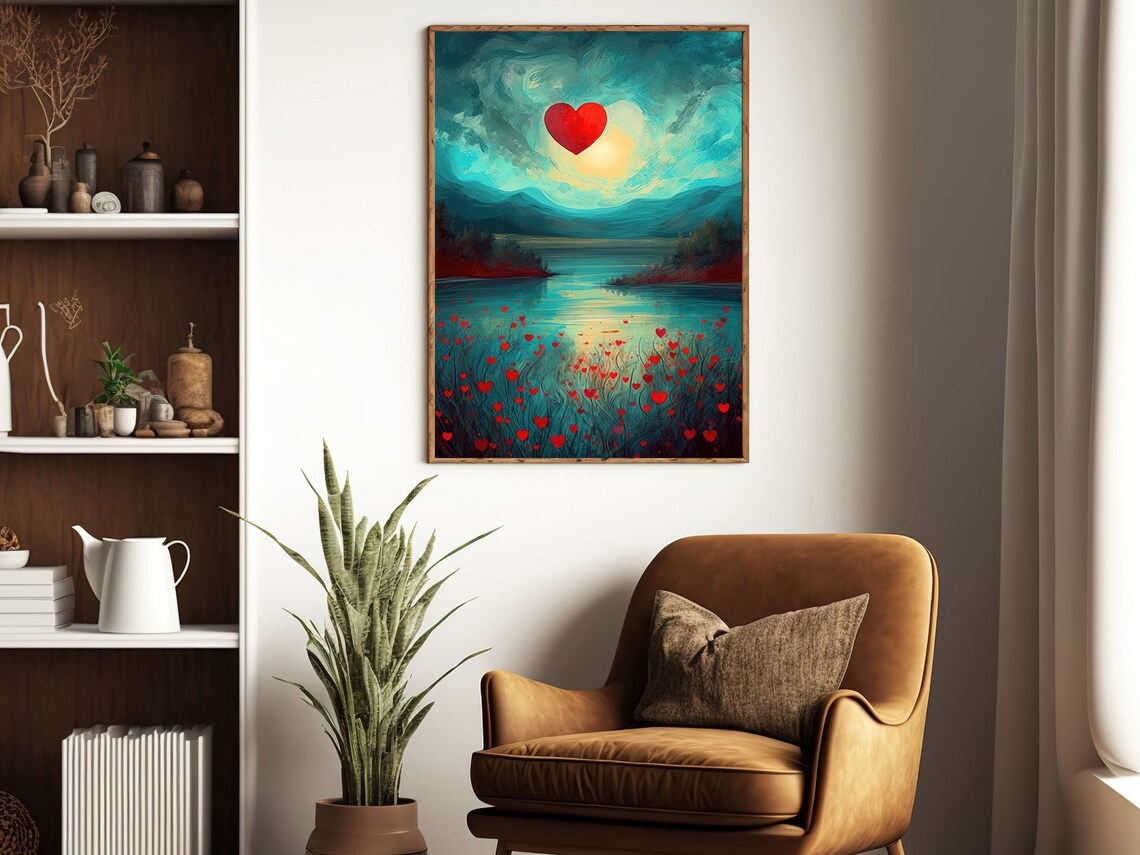 Flowers Heart Love Art Print, Valentine Wall Decor - Image 3