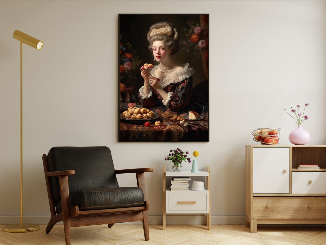 Rococo Lady Powdered Wig Dessert Table Baroque Feast Portrait Art Poster - Image 2